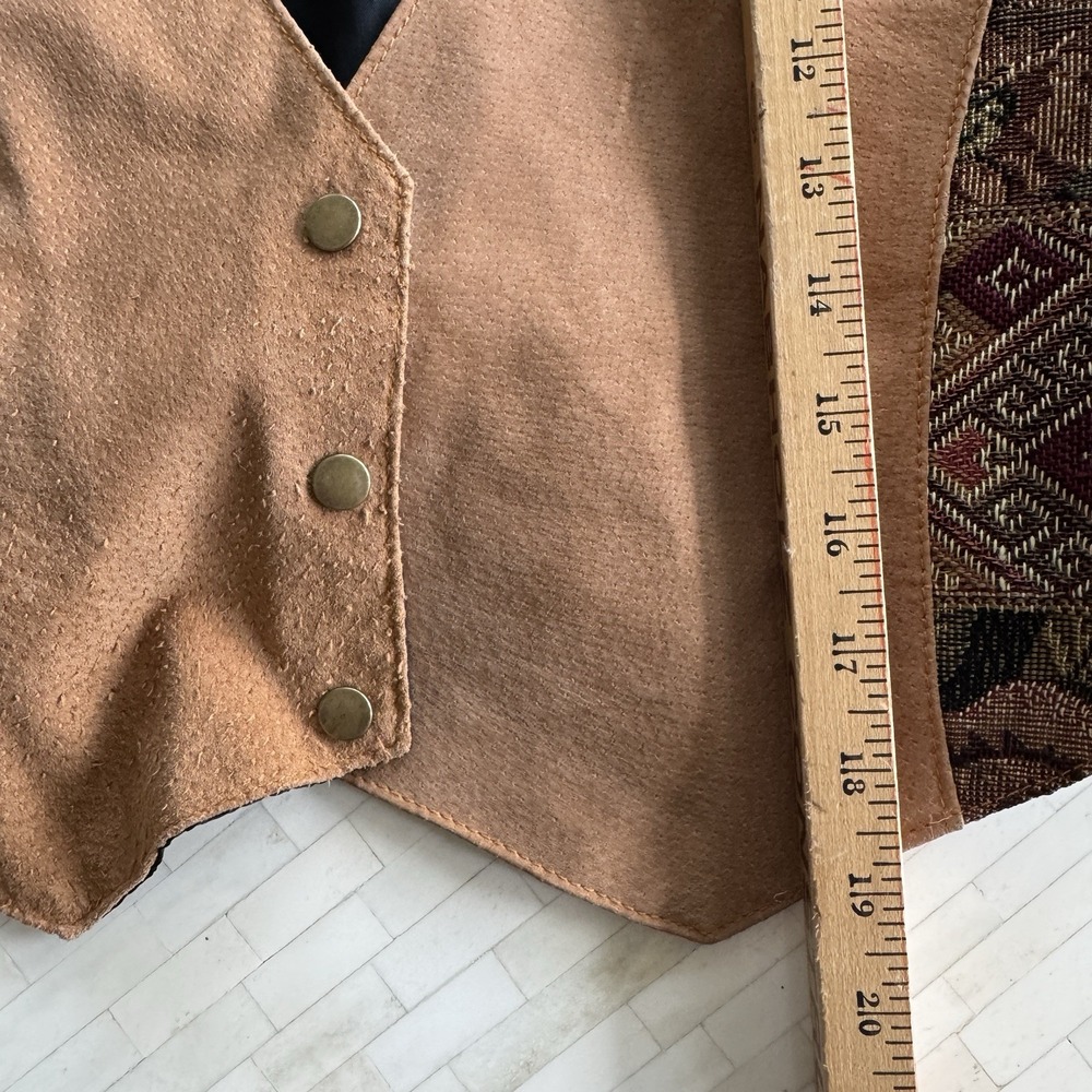 Vintage Genuine Leather Suede Tapestry Vest Womens M/L 90s Western Festival - Picture 9 of 11